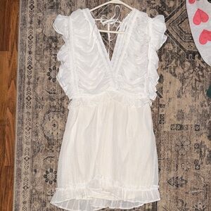 White Ruffled V-Neck Dress